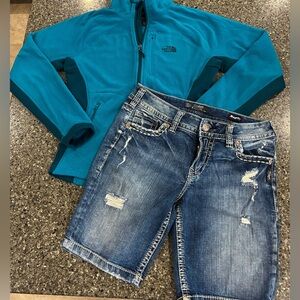 Womens SILVER/NORTH FACE Factory Distressed Shorts & Jacket, sz 29